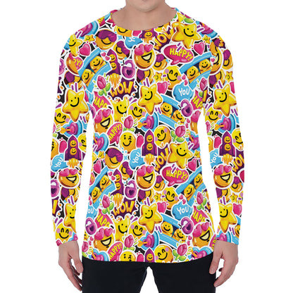 Smiley Faces Emoji Pattern Print Men's Long Sleeve T-Shirt