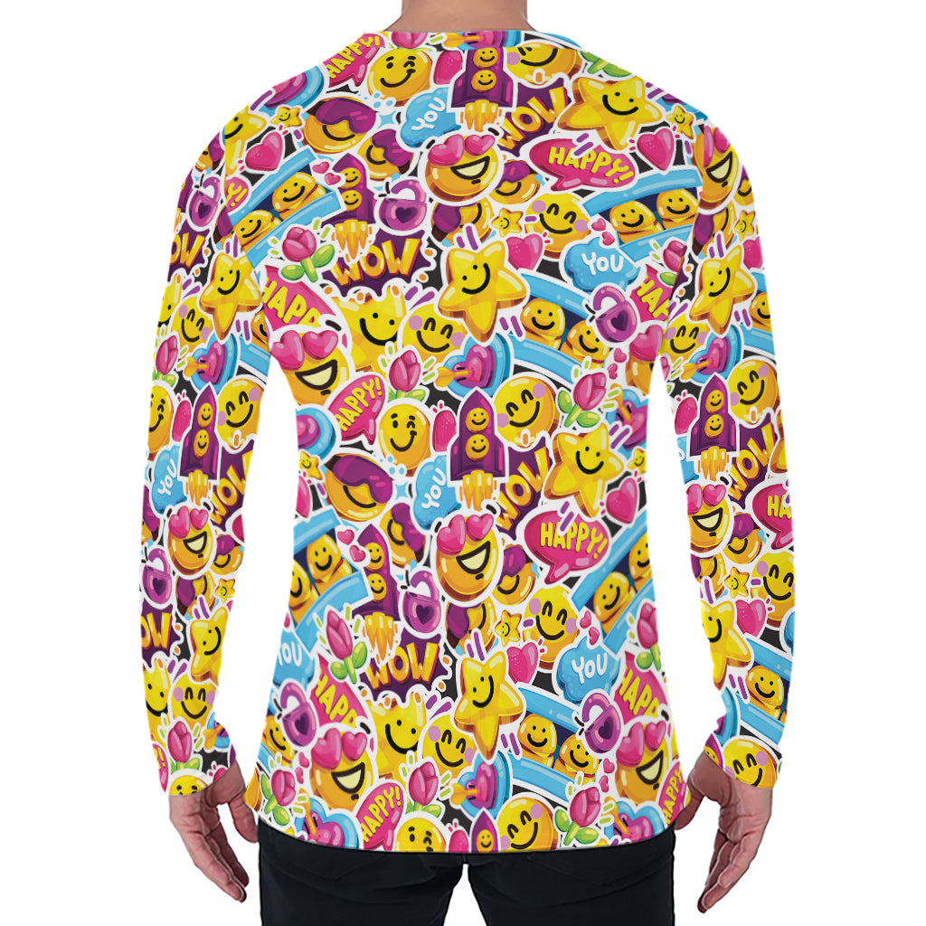Smiley Faces Emoji Pattern Print Men's Long Sleeve T-Shirt