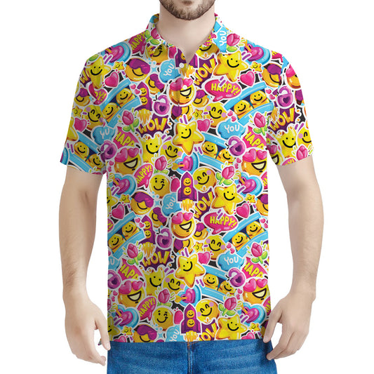 Smiley Faces Emoji Pattern Print Men's Polo Shirt