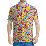 Smiley Faces Emoji Pattern Print Men's Polo Shirt