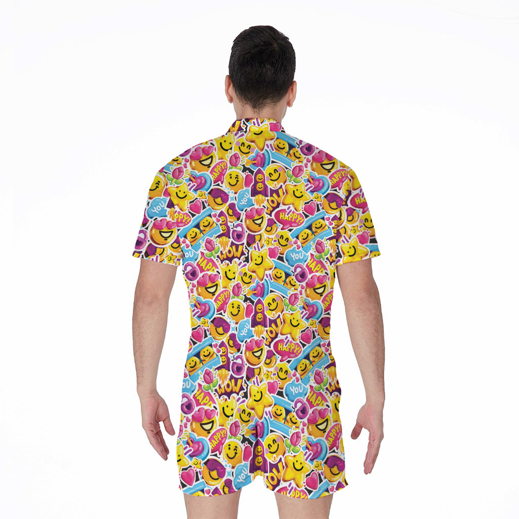 Smiley Faces Emoji Pattern Print Men's Rompers