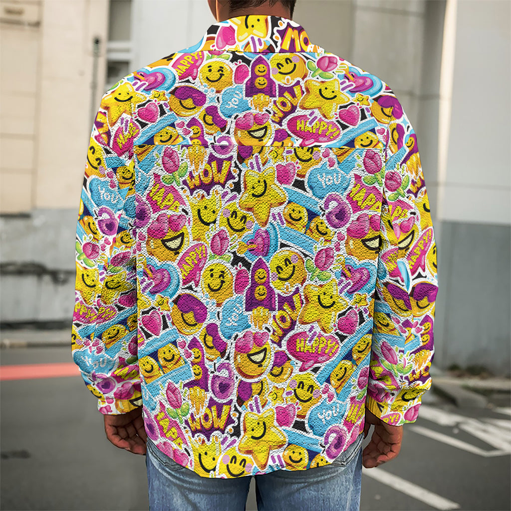 Smiley Faces Emoji Pattern Print Men's Shirt Jacket