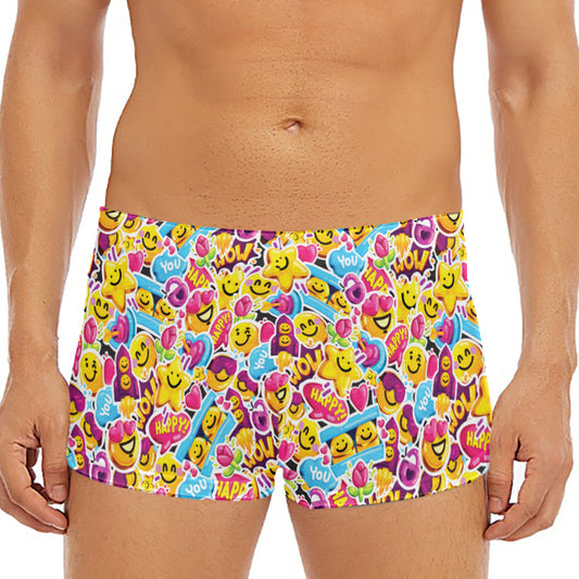 Smiley Faces Emoji Pattern Print Men's Short Boxer Briefs