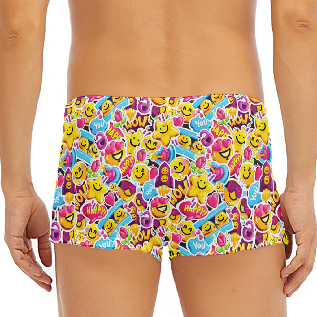Smiley Faces Emoji Pattern Print Men's Short Boxer Briefs