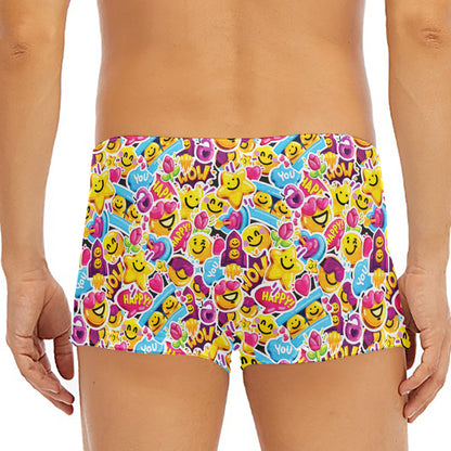 Smiley Faces Emoji Pattern Print Men's Short Boxer Briefs