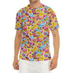 Smiley Faces Emoji Pattern Print Men's Short Sleeve Rash Guard