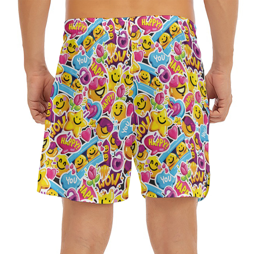 Smiley Faces Emoji Pattern Print Men's Split Running Shorts