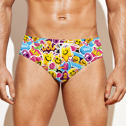 Smiley Faces Emoji Pattern Print Men's Swim Briefs