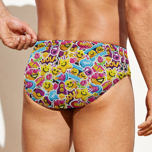 Smiley Faces Emoji Pattern Print Men's Swim Briefs