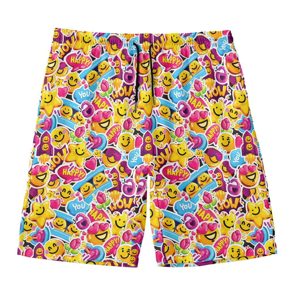 Smiley Faces Emoji Pattern Print Men's Swim Trunks