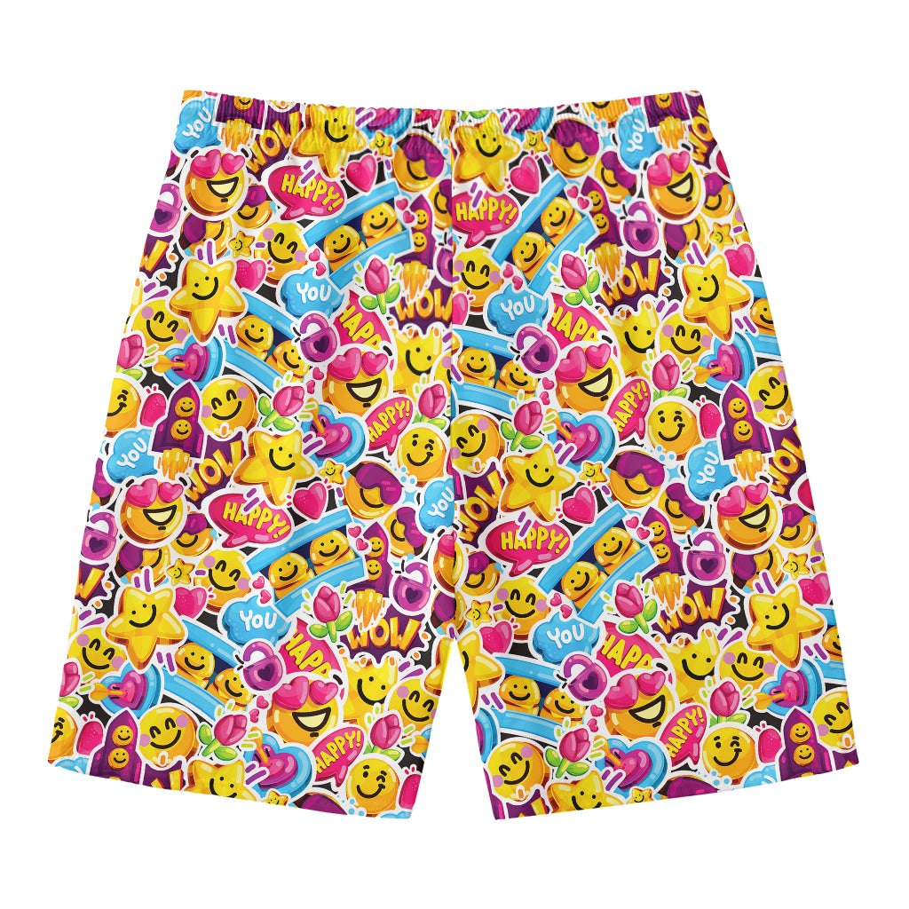 Smiley Faces Emoji Pattern Print Men's Swim Trunks