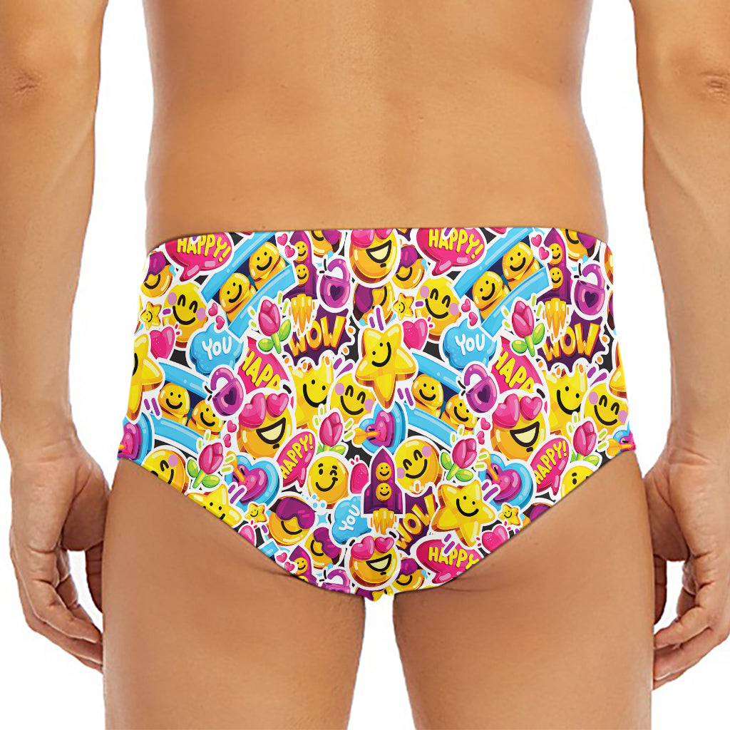 Smiley Faces Emoji Pattern Print Men's Triangle Swim Briefs