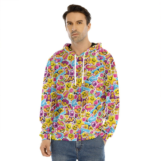Smiley Faces Emoji Pattern Print Men's Velvet Pullover Hoodie