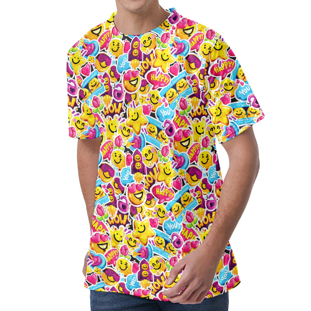 Smiley Faces Emoji Pattern Print Men's Velvet T-Shirt