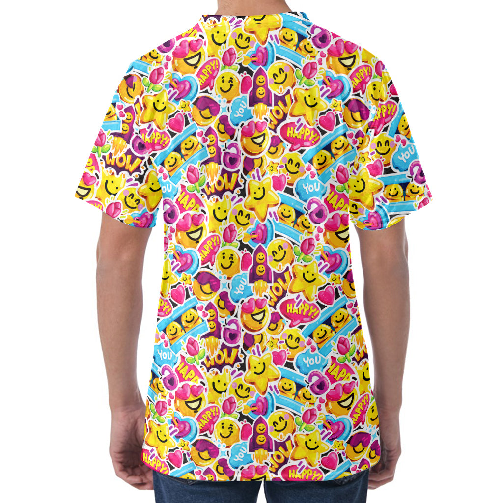 Smiley Faces Emoji Pattern Print Men's Velvet T-Shirt