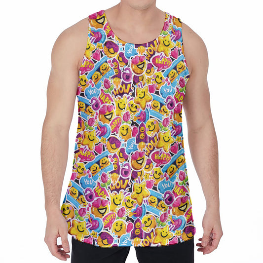 Smiley Faces Emoji Pattern Print Men's Velvet Tank Top