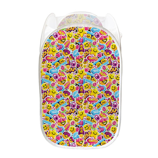 Smiley Faces Emoji Pattern Print Mesh Laundry Hamper