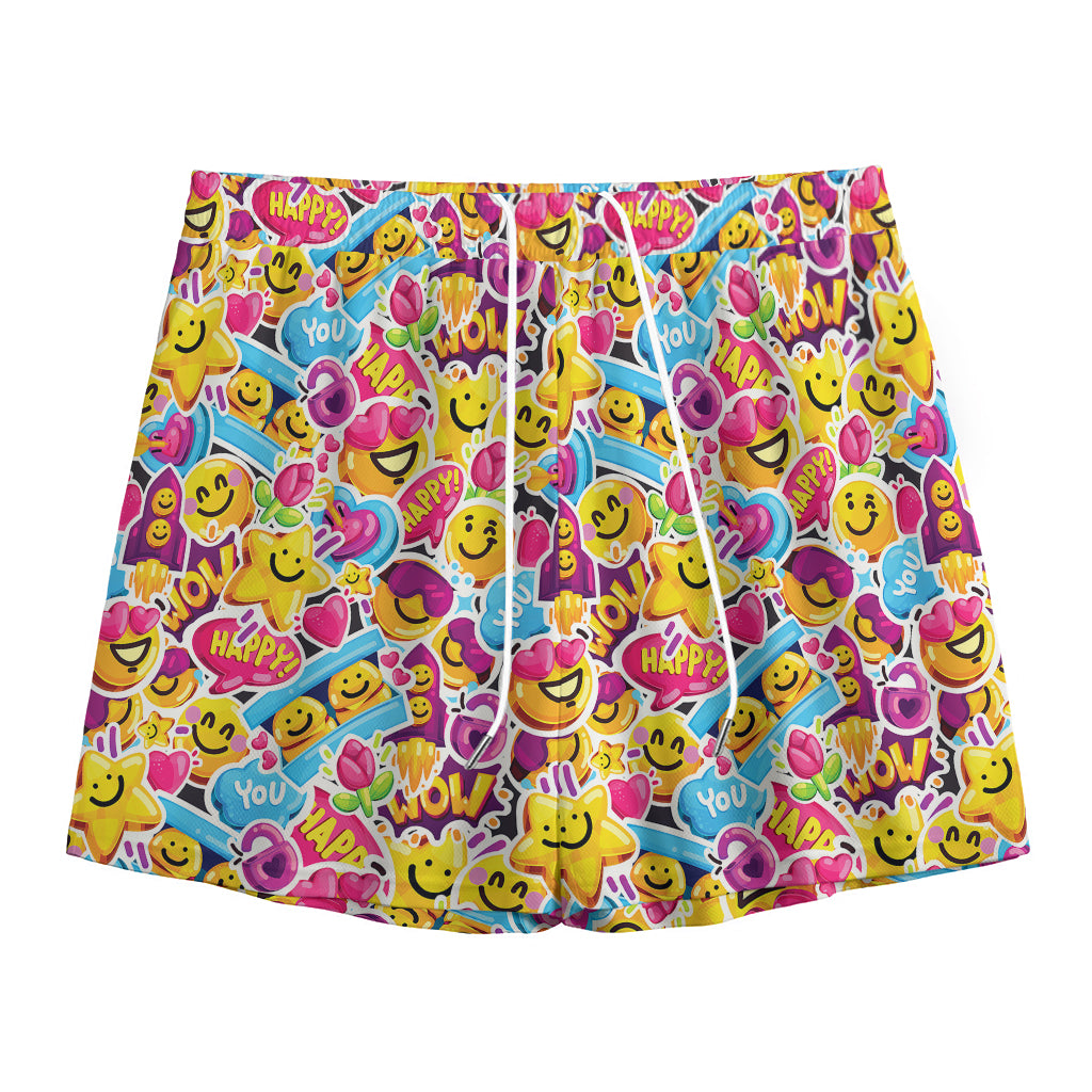 Smiley Faces Emoji Pattern Print Mesh Shorts