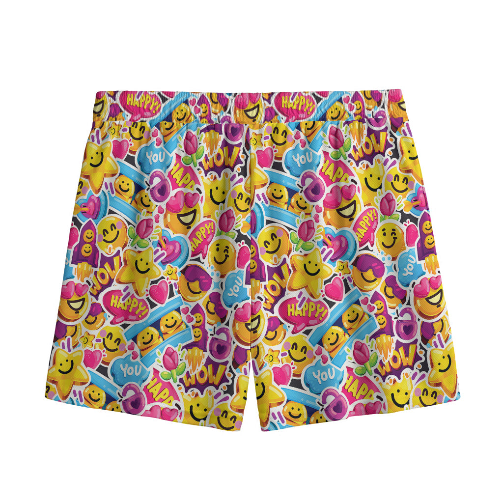 Smiley Faces Emoji Pattern Print Mesh Shorts