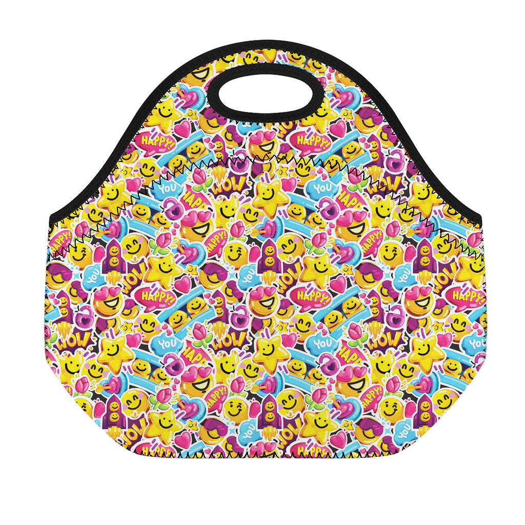 Smiley Faces Emoji Pattern Print Neoprene Lunch Bag