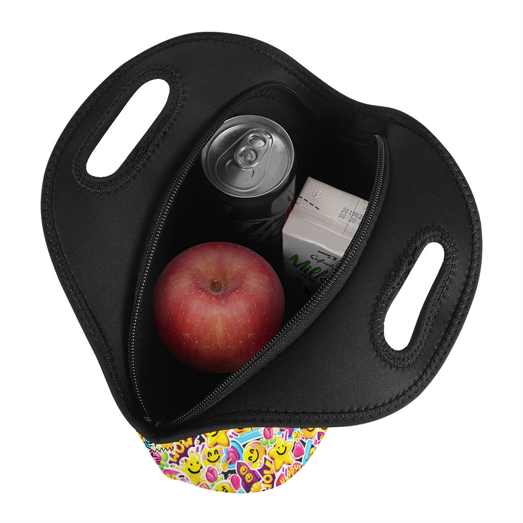 Smiley Faces Emoji Pattern Print Neoprene Lunch Bag