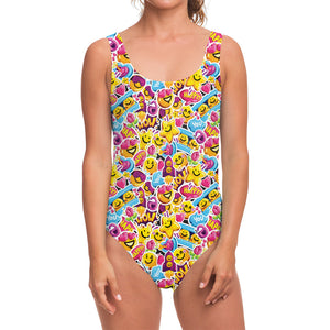 Smiley Faces Emoji Pattern Print One Piece Swimsuit