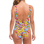 Smiley Faces Emoji Pattern Print One Piece Swimsuit