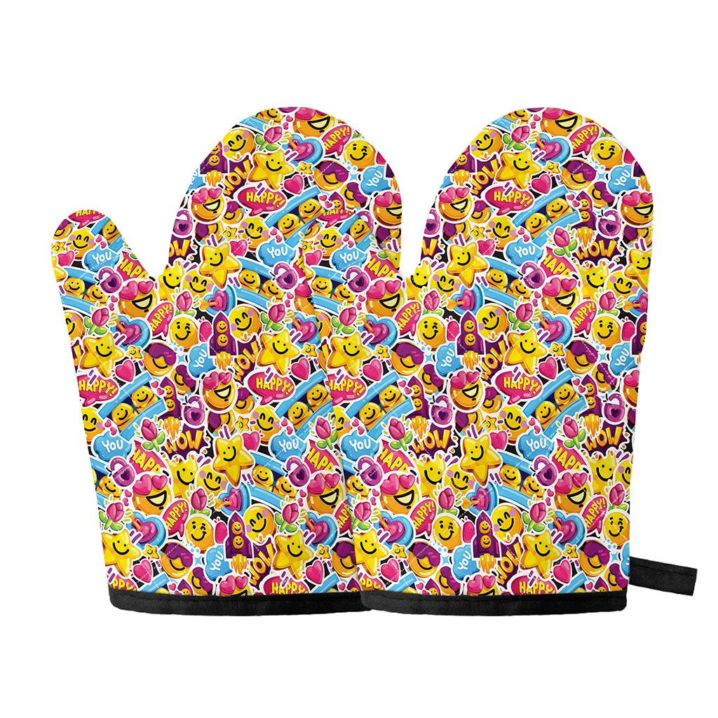 Smiley Faces Emoji Pattern Print Oven Mitts