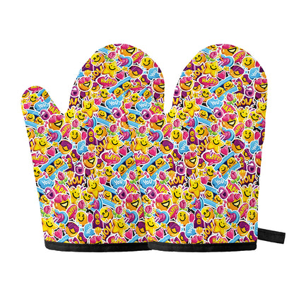 Smiley Faces Emoji Pattern Print Oven Mitts