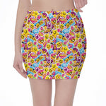 Smiley Faces Emoji Pattern Print Pencil Mini Skirt