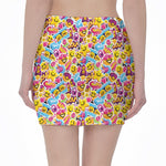 Smiley Faces Emoji Pattern Print Pencil Mini Skirt
