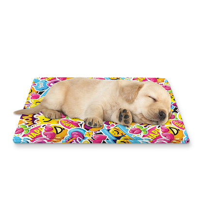 Smiley Faces Emoji Pattern Print Pet Cooling Mat Cover