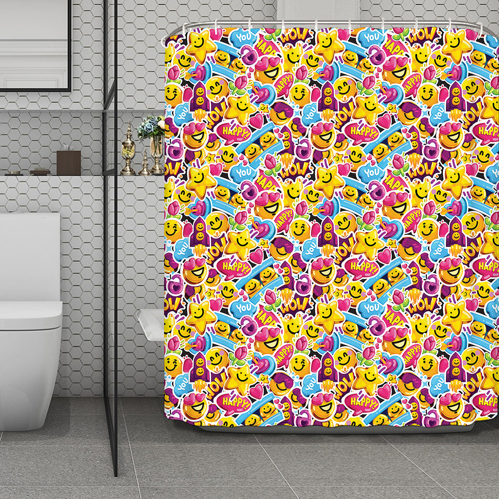 Smiley Faces Emoji Pattern Print Polyester Shower Curtain