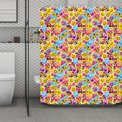 Smiley Faces Emoji Pattern Print Polyester Shower Curtain