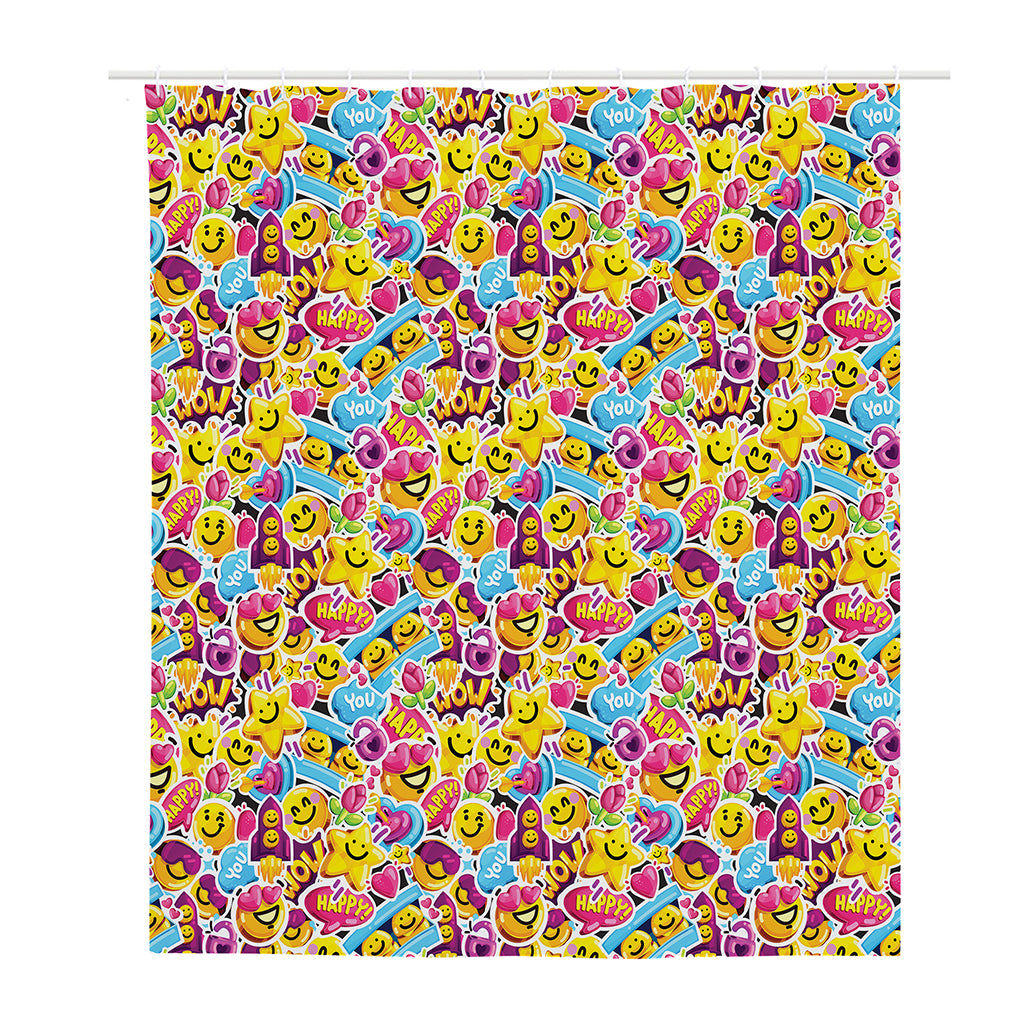Smiley Faces Emoji Pattern Print Polyester Shower Curtain