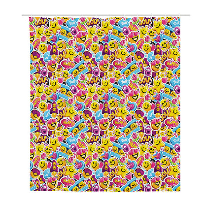 Smiley Faces Emoji Pattern Print Polyester Shower Curtain
