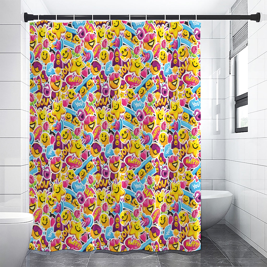 Smiley Faces Emoji Pattern Print Premium Shower Curtain