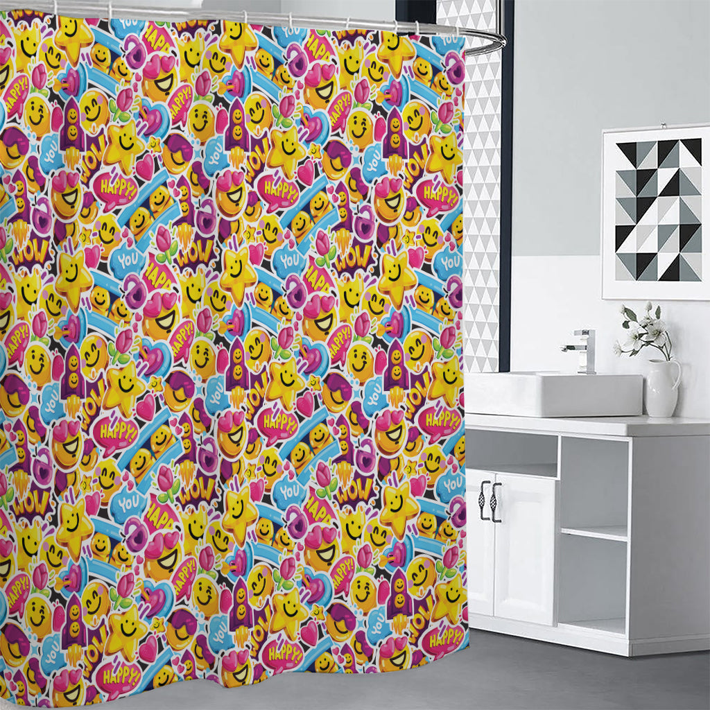 Smiley Faces Emoji Pattern Print Premium Shower Curtain