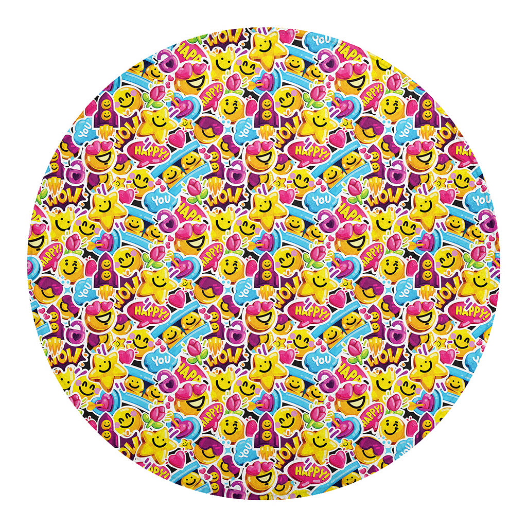 Smiley Faces Emoji Pattern Print Round Blanket