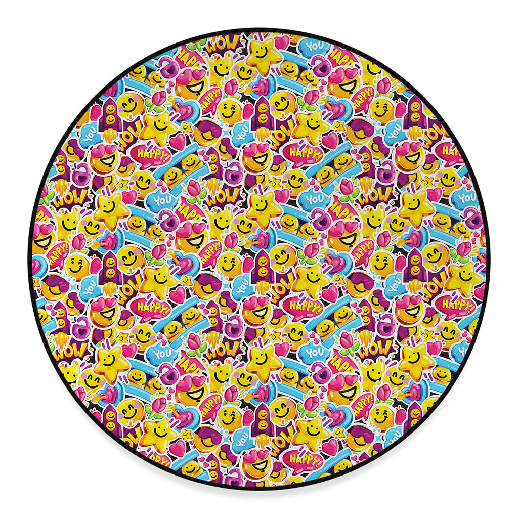 Smiley Faces Emoji Pattern Print Round Floor Mat