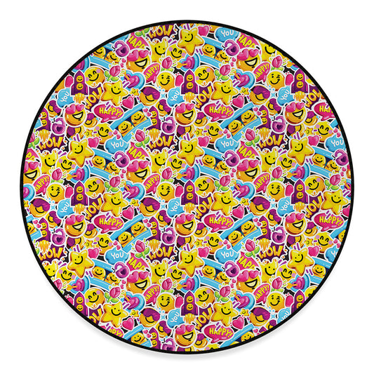 Smiley Faces Emoji Pattern Print Round Floor Mat