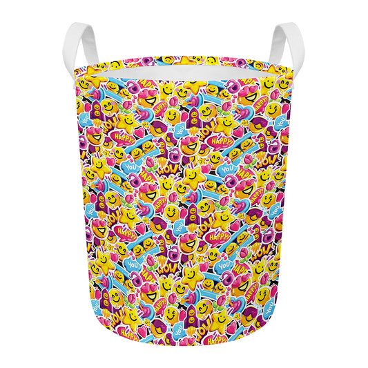 Smiley Faces Emoji Pattern Print Round Laundry Basket