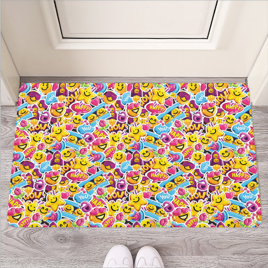 Smiley Faces Emoji Pattern Print Rubber Doormat