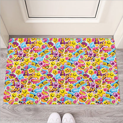 Smiley Faces Emoji Pattern Print Rubber Doormat