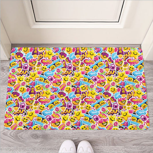 Smiley Faces Emoji Pattern Print Rubber Doormat