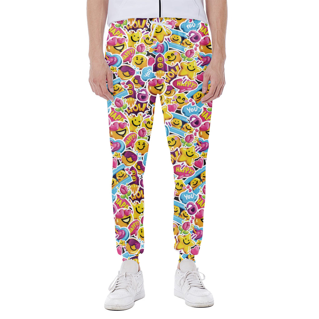 Smiley Faces Emoji Pattern Print Scuba Joggers