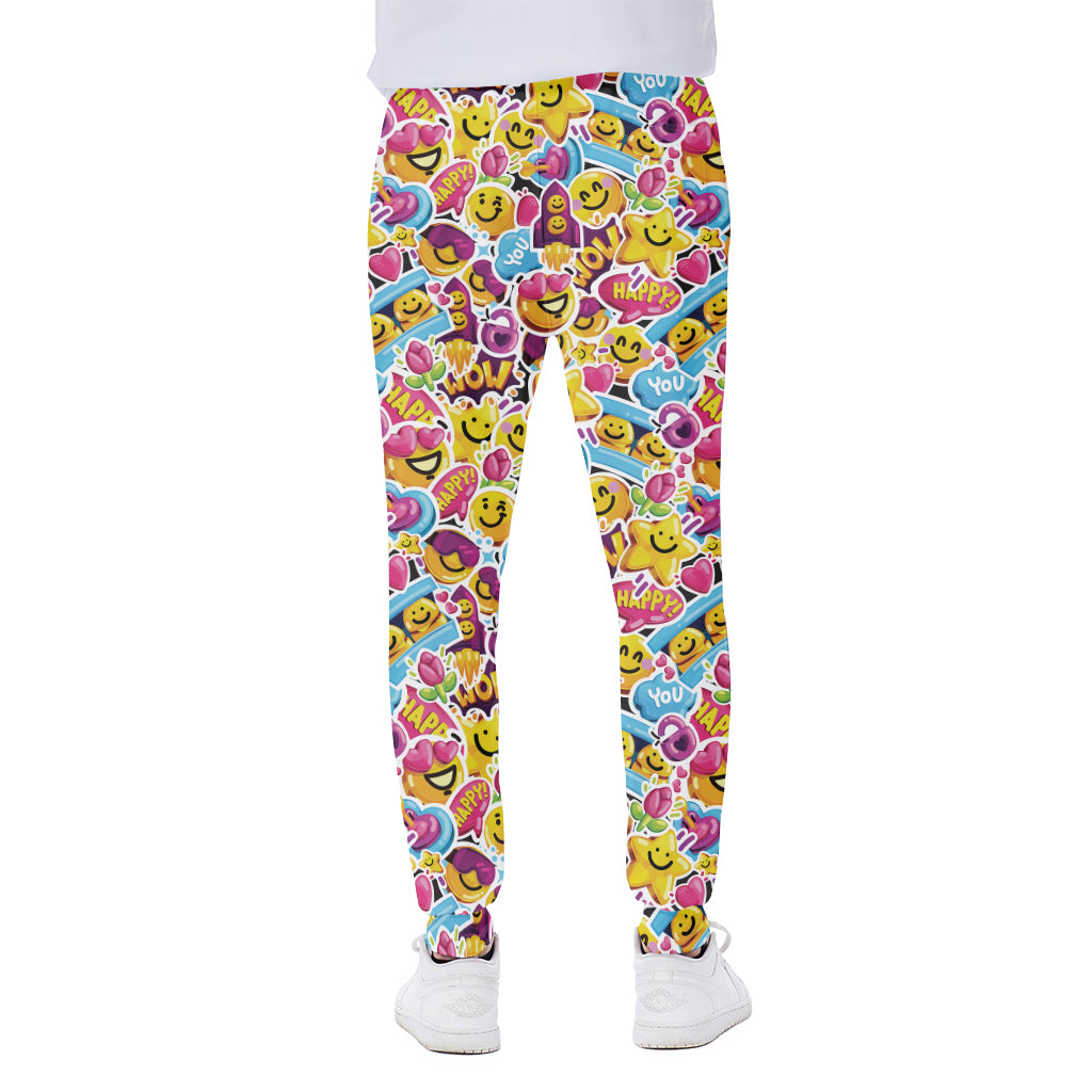 Smiley Faces Emoji Pattern Print Scuba Joggers