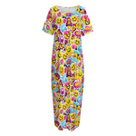 Smiley Faces Emoji Pattern Print Short Sleeve Long Nightdress