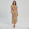 Smiley Faces Emoji Pattern Print Short Sleeve Maxi Dress