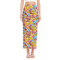 Smiley Faces Emoji Pattern Print Side Slit Maxi Skirt